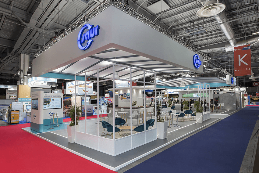 enseigne lumineuse éclairage direct en aluminium laqué - stand expo